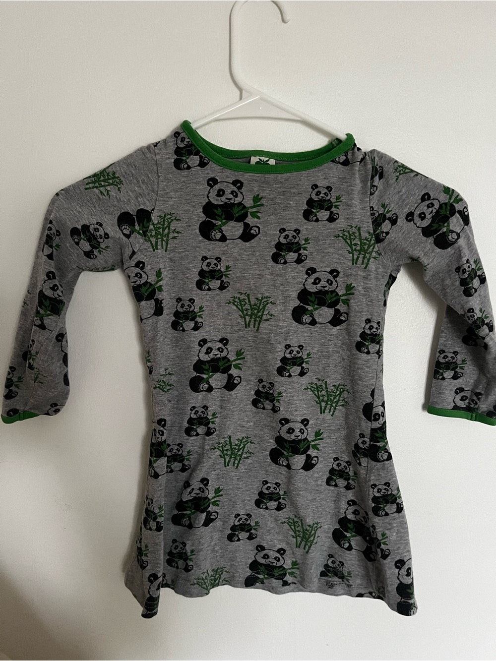 Småfolk Grey Panda Print Dress with Green Trim